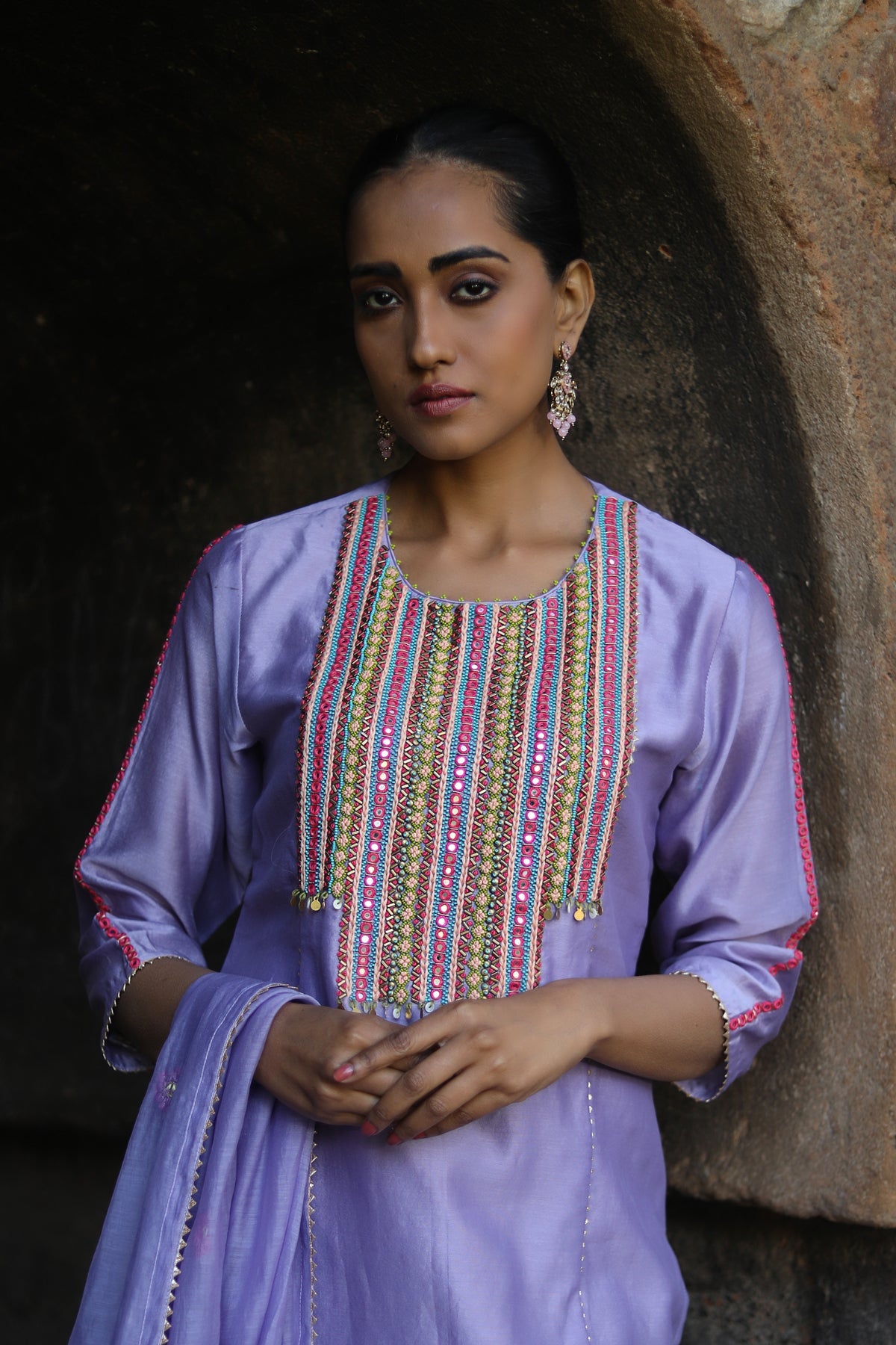 LAVENDER MOGRA KURTA SET