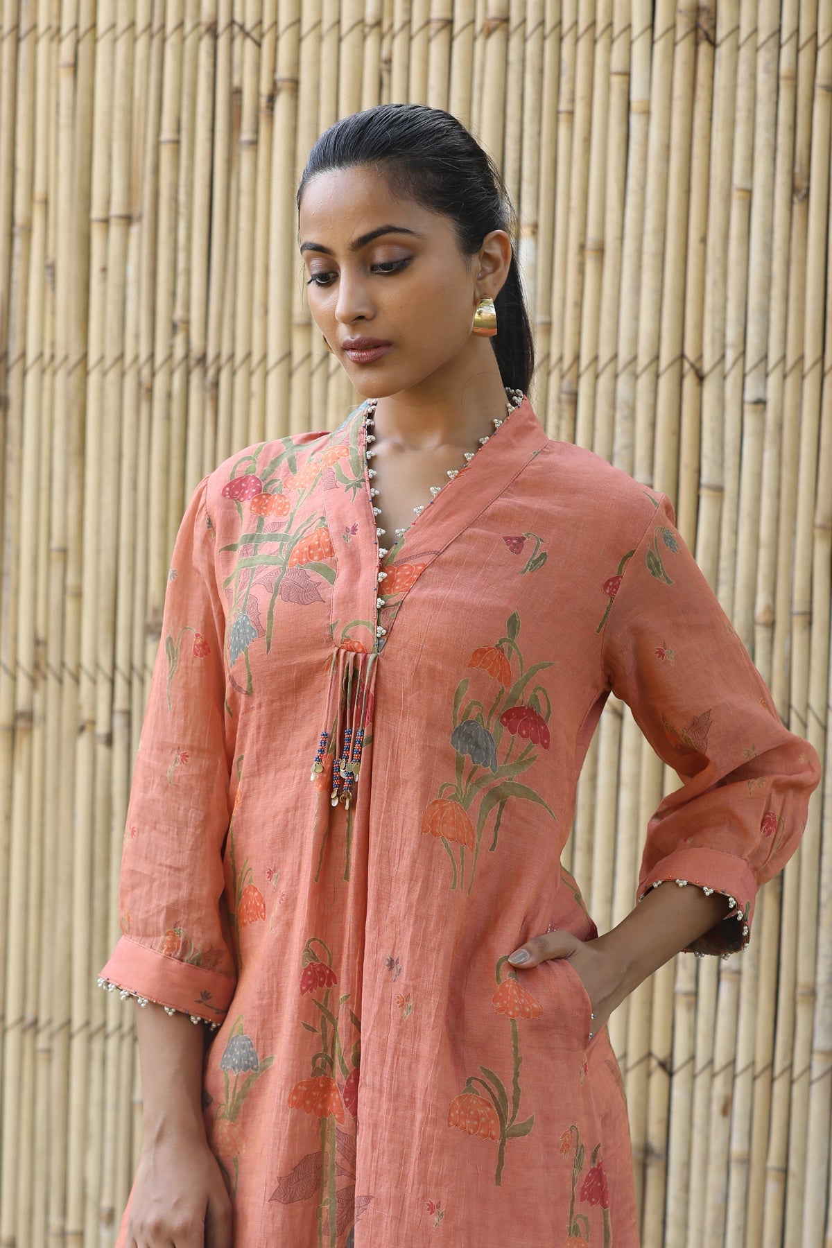 PEACH CHANDERI ROOH TUNIC SET