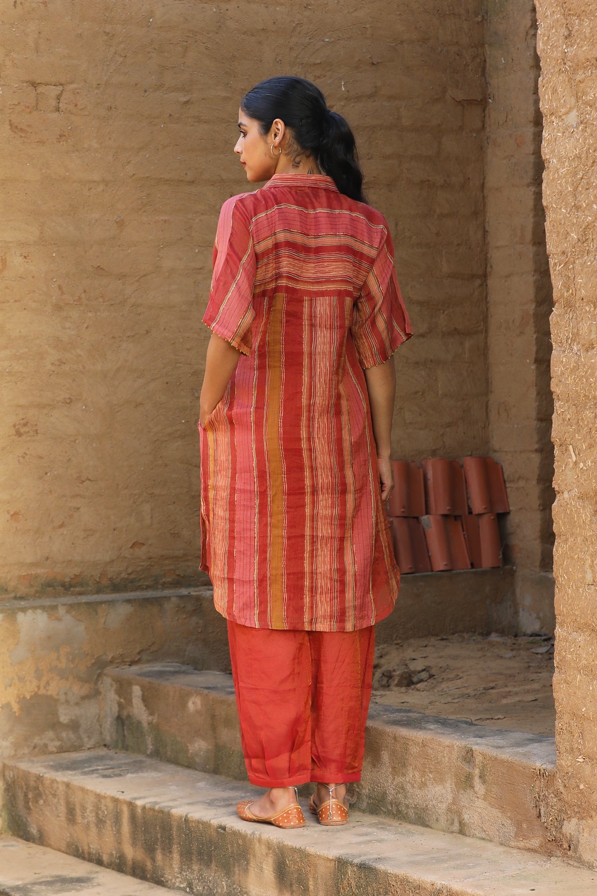 RUST RED CHANDERI ROOH TUNIC SET