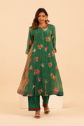 Emerald Green Floral and Multistripes Tunic Set - Lamhe