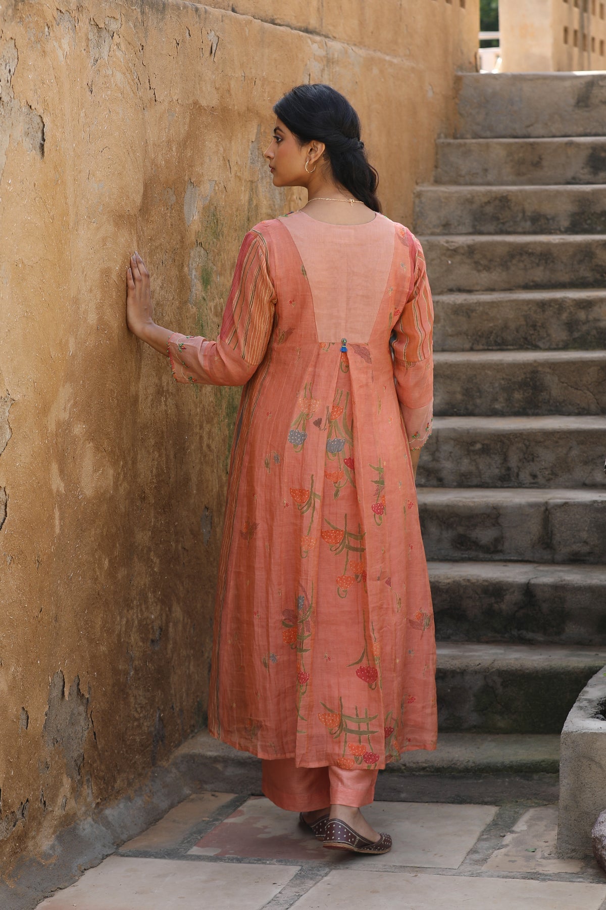 PEACH CUPRO SILK ROOH KURTA SET