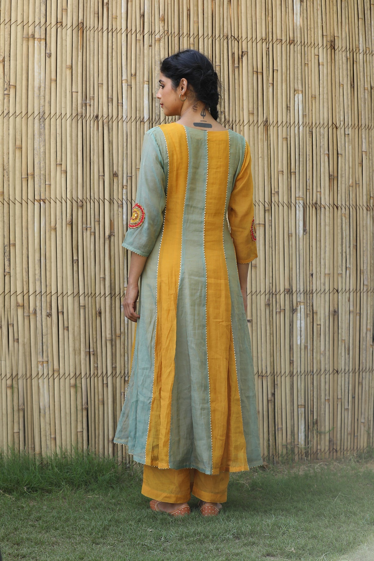 MUSTARD YELLOW TISSUE ROOH KURTA SET