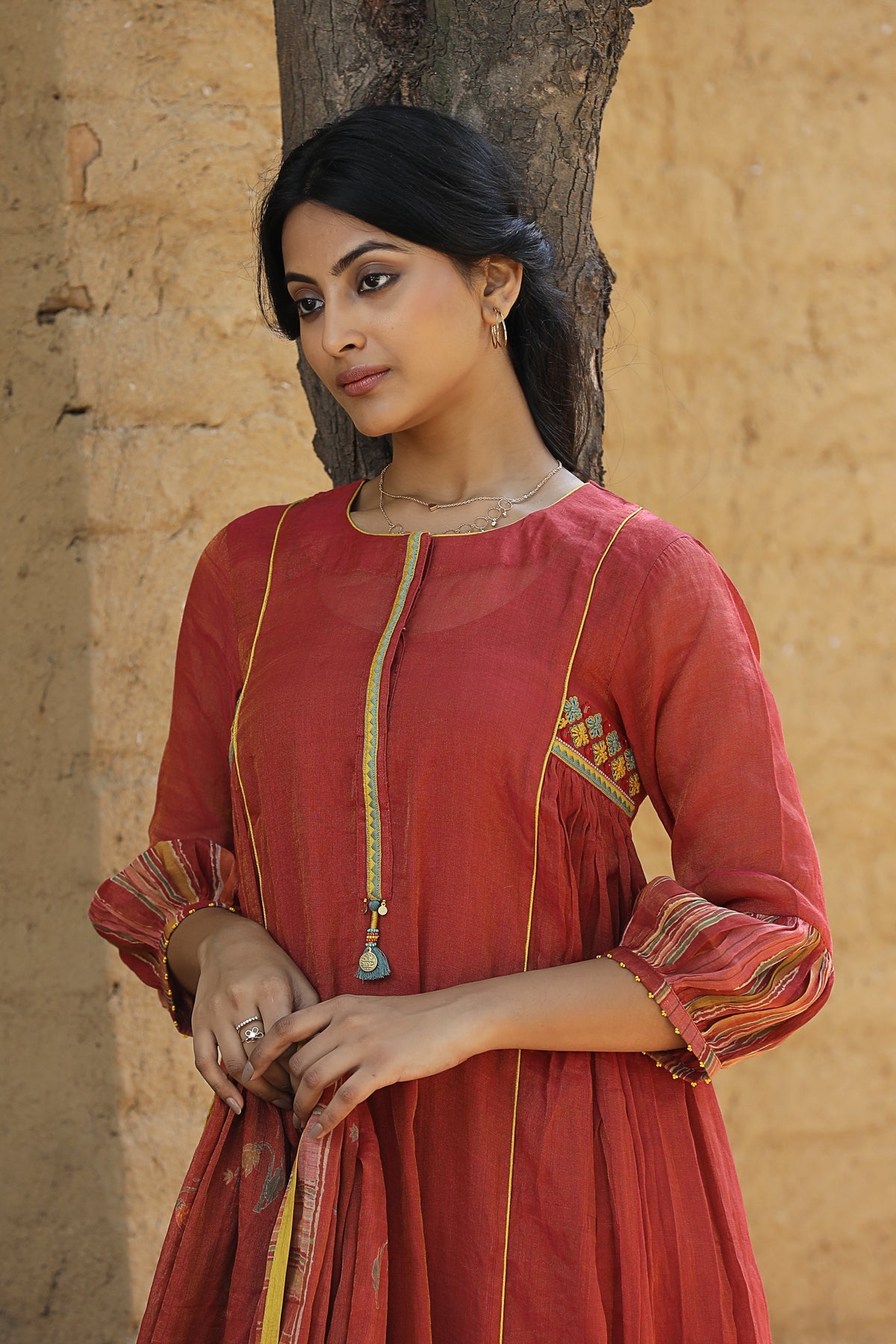 RUST RED FINE CHANDERI ROOH KURTA SET