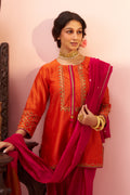 Orange Short Kurta Set with Farsi Salwar - Naveli
