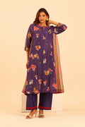 Puprle Floral and Multistripes Tunic Set - Lamhe