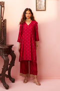 Red Banarasi Butta Stripes Tunic Set - Naveli