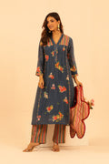 Navy Blue Multistripes Floral Tunic - Lamhe