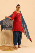 Red Short Kurta Set with Farsi Salwar - Lamhe