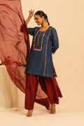 Navy Blue Short Kurta Set with Farsi Salwar - Lamhe