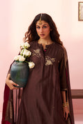 Brown Banarasi Chanderi side-gathered kurta set - Naveli